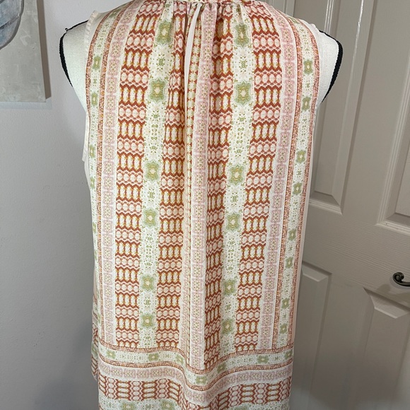 Sleeveless boho print orange tan blouse - Picture 5 of 8